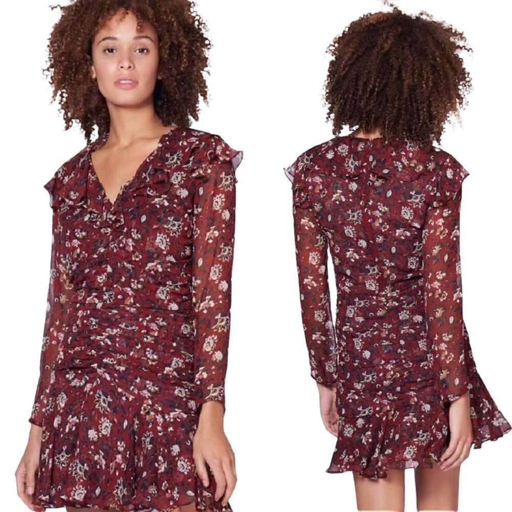 Veronica Beard Red Magg Ruffle Floral Long Sleeve Cocktail Dress Size 2